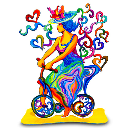 Lady on Bicycle with Hearts