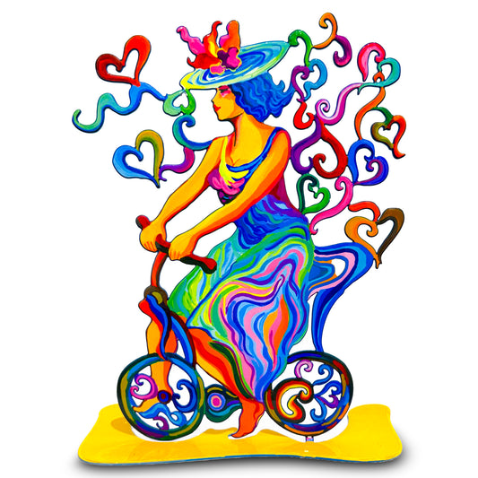 Lady on Bicycle with Hearts