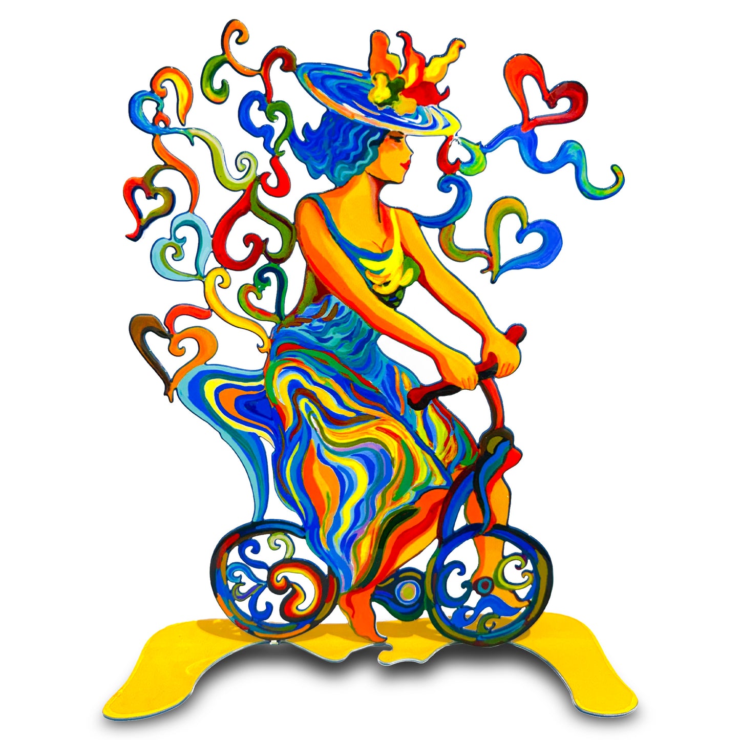 Lady on Bicycle with Hearts