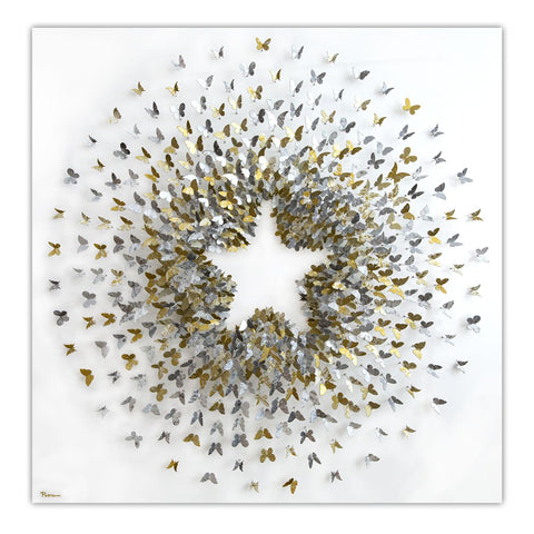 Patricia Govezensky- Original 3D Metal Art on Wood "Celestial Bloom"