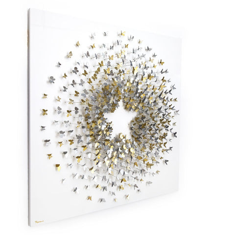 Patricia Govezensky- Original 3D Metal Art on Wood "Celestial Bloom" -2