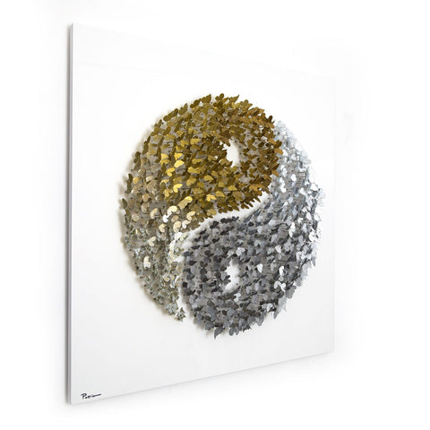 Patricia Govezensky- Original 3D Metal Art on Wood "Yin & Yang" -2