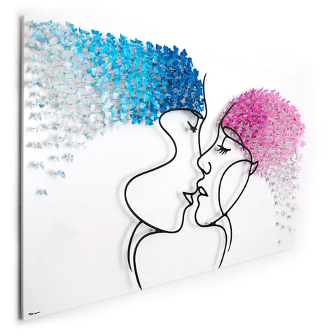 Patricia Govezensky- Original 3D Metal Art on Wood "The Kiss" -2