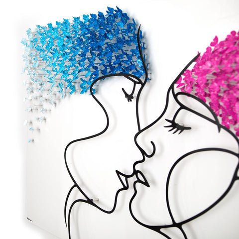 Patricia Govezensky- Original 3D Metal Art on Wood "The Kiss" -4
