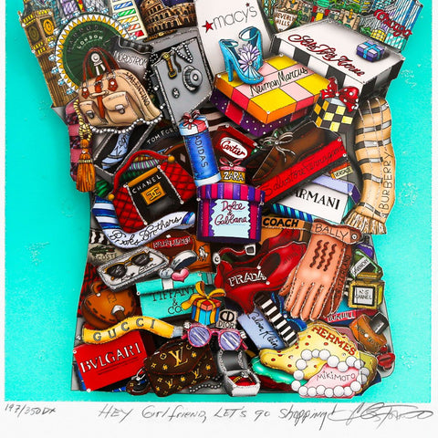 Charles Fazzino- 3D Construction Silkscreen Serigraph "Hey Girlfriend, Let’s Go Shopping" -2