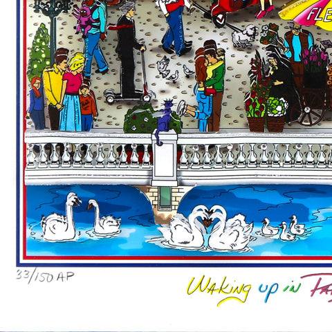 Charles Fazzino- 3D Construction Silkscreen Serigraph "Waking Up in Paris" -3