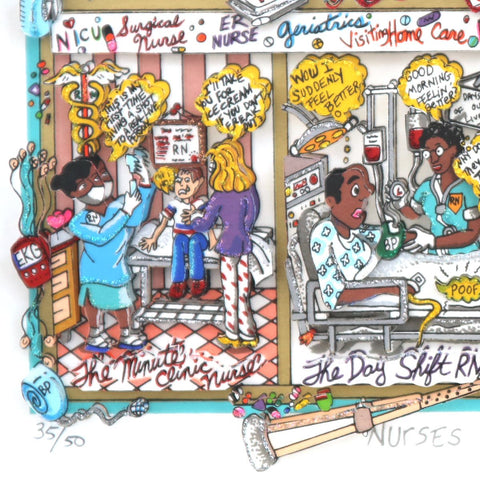Charles Fazzino- 3D Construction Silkscreen Serigraph "Nurses Have Heart" -3