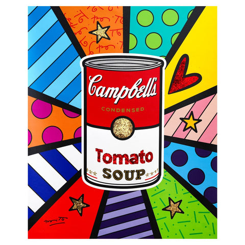 Romero Britto- Print on canvas with Diamond Dust hand embellishments "Campbell Soup"