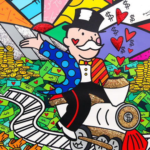 Romero Britto- Print on canvas with Diamond Dust hand embellishments "On The Right Track" -2
