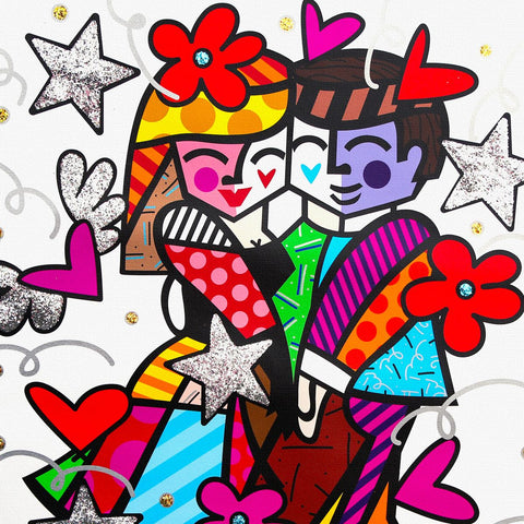 Romero Britto- Print on canvas with Diamond Dust hand embellishments "Cheek to cheek" -2