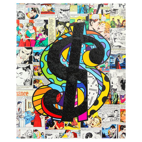 Romero Britto- Print on canvas with Diamond Dust hand embellishments "Currency of Love"