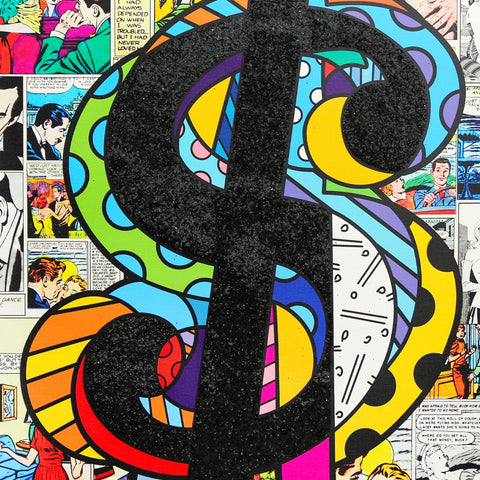Romero Britto- Print on canvas with Diamond Dust hand embellishments "Currency of Love" -2