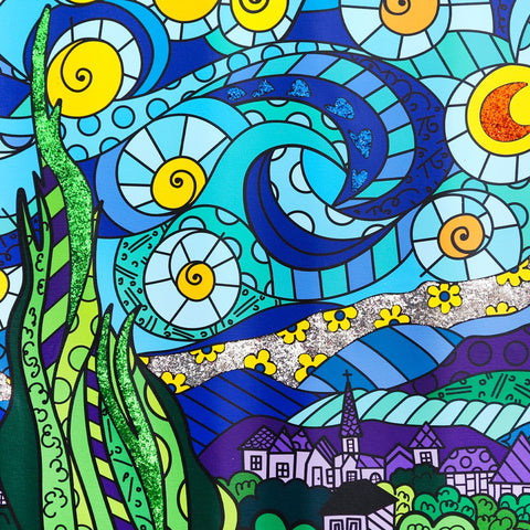 Romero Britto- Print on canvas with Diamond Dust hand embellishments "My Starry Night" -2
