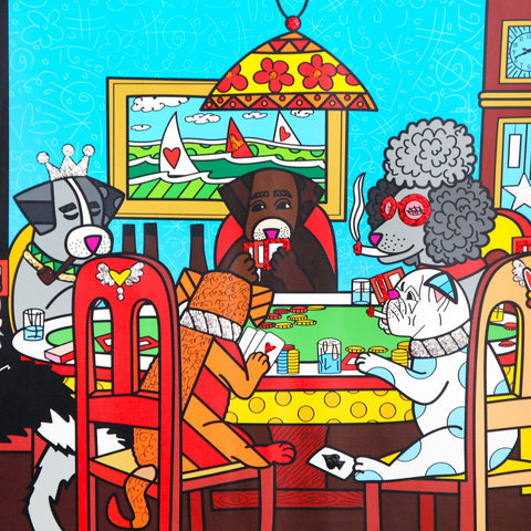 Romero Britto- Print on canvas with Diamond Dust hand embellishments "Game Night" -2