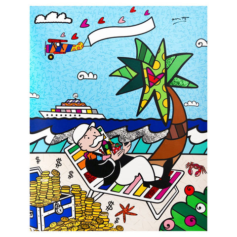 Romero Britto- Print on canvas with Diamond Dust hand embellishments "Mr. Monopoly"