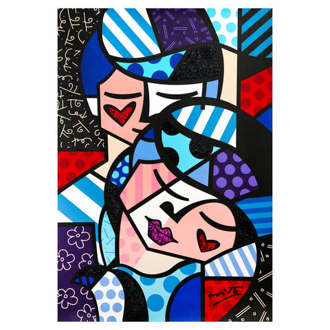 Romero Britto- Print on canvas with Diamond Dust hand embellishments "Love Story"
