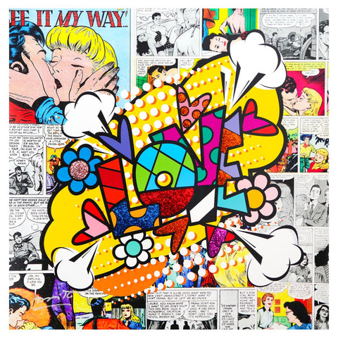 Romero Britto- Print on canvas with Diamond Dust hand embellishments "Pop Love"