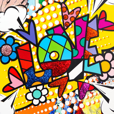 Romero Britto- Print on canvas with Diamond Dust hand embellishments "Pop Love" -2