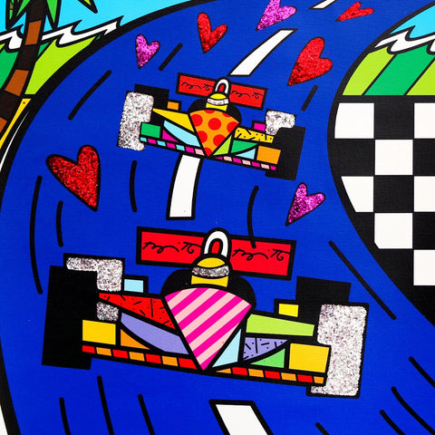Romero Britto- Print on canvas with Diamond Dust hand embellishments "Miami Grand Prix" -2