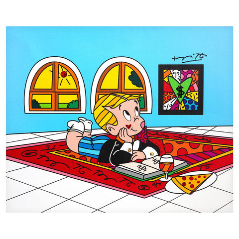 Romero Britto- Print on canvas with Diamond Dust hand embellishments "Thinking About You"
