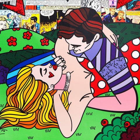 Romero Britto- Print on canvas with Diamond Dust hand embellishments "From Here to Eternity" -2