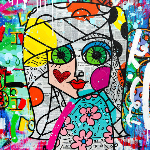 Romero Britto- Original Mixed Media on Canvas "Look me in the eyes" -2