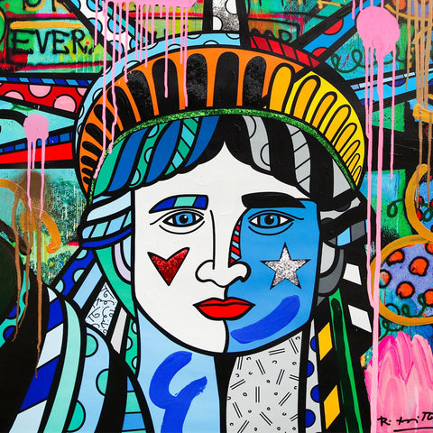 Romero Britto- Original Mixed Media on Canvas "Love for Freedon" -2