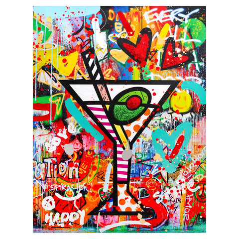 Romero Britto- Original Mixed Media on Canvas "Happy Hour"