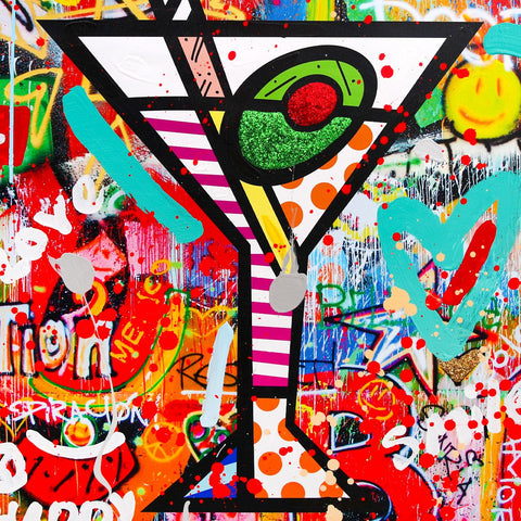 Romero Britto- Original Mixed Media on Canvas "Happy Hour" -2