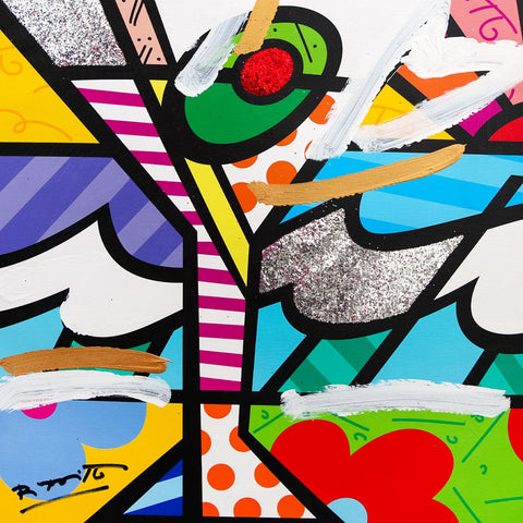 Romero Britto- Original Mixed Media on Canvas "Britto Martini" -2