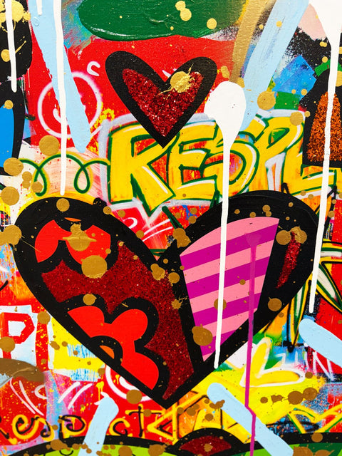 Romero Britto- Original Mixed Media on Canvas "LOVE FOR LIVE" -2