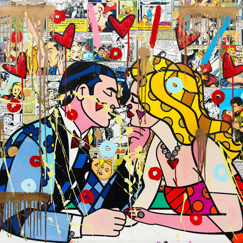 Romero Britto- Original Mixed Media on Canvas "Beautiful" -2