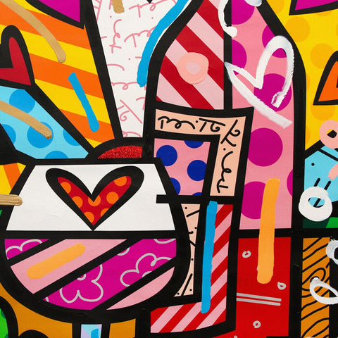 Romero Britto- Original Mixed Media on Canvas "Rose All Day" -2