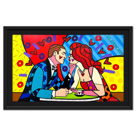 Romero Britto- Original Mixed Media on Canvas "Dinner Date"