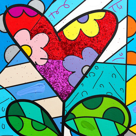 Romero Britto- Original Mixed Media on Canvas "Love Grows" -2