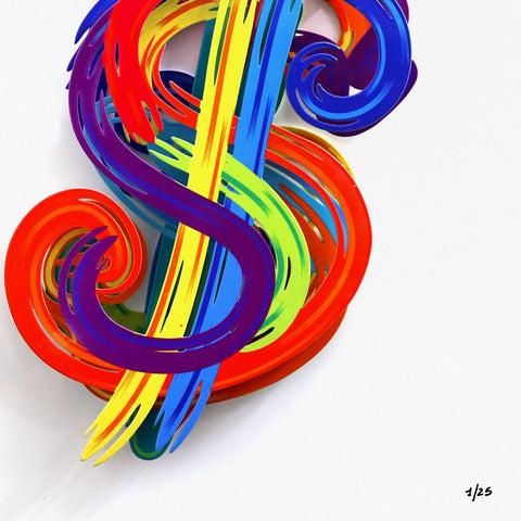 Patricia Govezensky- Three-layer cutout metal and sculpted wood mixed media "$" -2