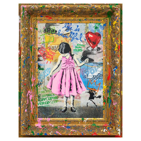Mr. Brainwash- Silkscreen and Mixed Media on Canvas Panel with Splashed Frame "Beautiful Girl, 2026"