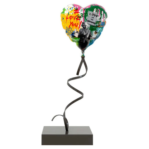 Mr. Brainwash- Stencil and Mixed Media on Fiberglass Sculpture with Steel Base "Flying Balloon Heart, 2023"