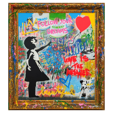 Mr. Brainwash- Silkscreen and Mixed Media on Canvas with Splashed Frame "Balloon Girl, 2026"