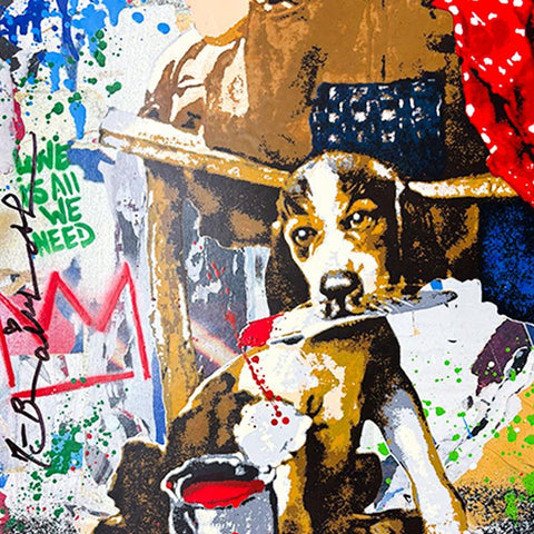 Mr. Brainwash- Mixed Media Original on Deckle Edge Paper "Work Well Together" -2