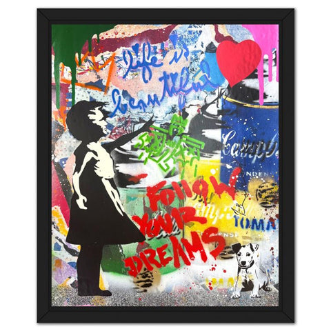 Mr. Brainwash- Mixed Media Original on Deckle Edge Paper "Balloon Girl"