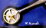 Zaza Koreli- Original Collage on Wood Panel "Vintage Motorcycle"