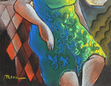 Patricia Govezensky- Original pastel color on paper "Green Floral Dress"