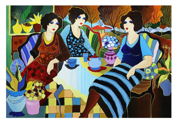 Patricia Govezensky- Original Acrylic On Canvas "Teatime In London"