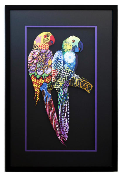 Patricia Govezensky- Original Painting on Laser Cut Steel "Two Parrots VIII"