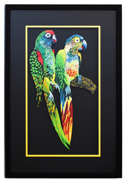 Patricia Govezensky- Original Painting on Laser Cut Steel "Two Parrots X"