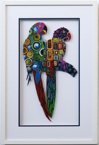 Patricia Govezensky- Original Painting on Laser Cut Steel "Two Parrots XVI"