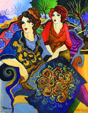 Patricia Govezensky- Original Watercolor with Hand Painted Frame "Milana & Bria"
