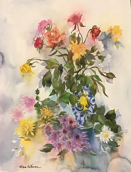 Zina Roitman- Original Watercolor "composition with flowers "