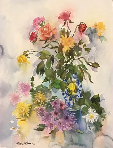 Zina Roitman- Original Watercolor "composition with flowers "